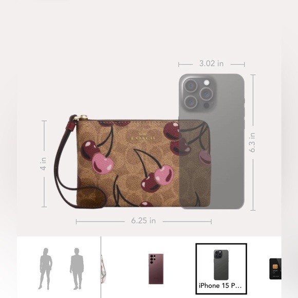 Coach NWT Corner Zip Wristlet In Signature Canvas With Cherry Print - Picture 6 of 12